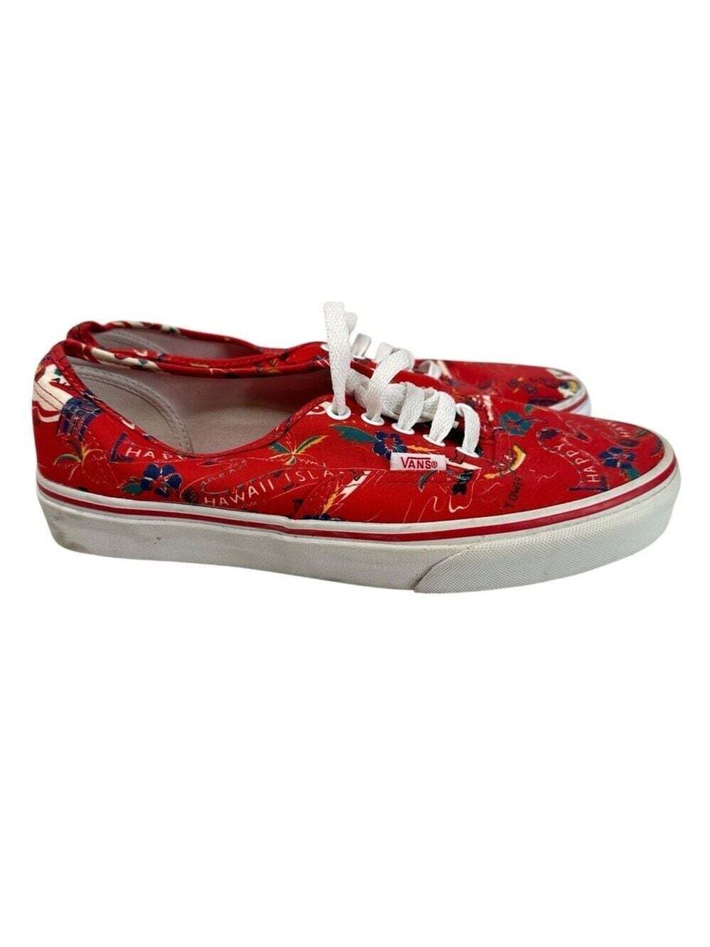 Vans Red Aloha Hawaiian Print Sneakers Womens 9.5 Tropical Streetwear Casual